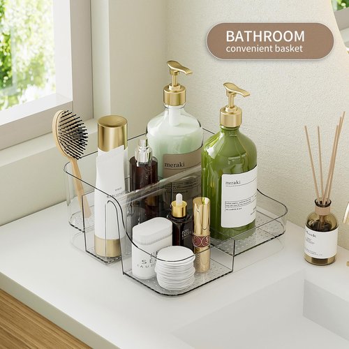APLOP Clear Makeup Organizer Countertop – 6 Compartments Cosmetic, Jewelry, Skincare & Perfume Organizer, Vanity and Bathroom Counter Organizer, Multi-Use Makeup Brush Holder