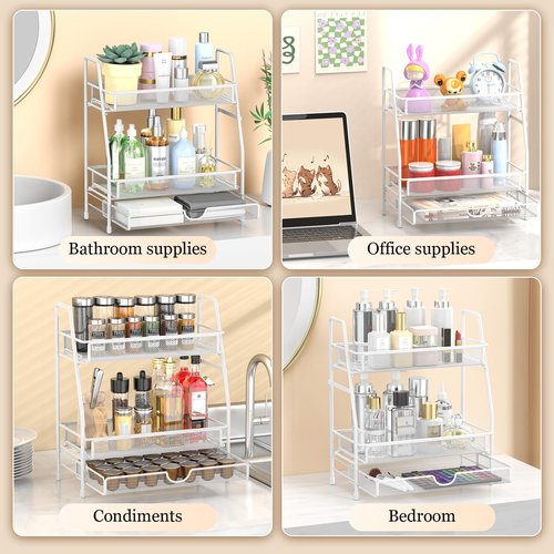LEMIKKLE 2-Tier Bathroom Counter Organizer with Drawers, Multi-Purpose Makeup Organizer Countertop, Large Skincare Organizers, Exquisite Vanity Shelf
