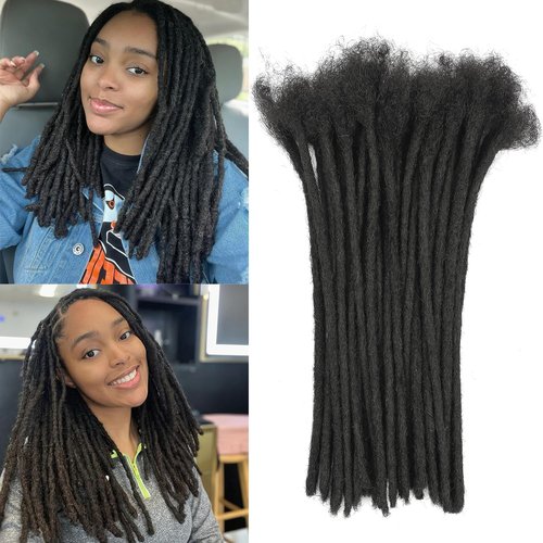 Locs Extension Human Hair 8 Inches 30 Str Dreadlock Extension 100% Full Handmade Human Hair Locs Extension for Woman/Man/Kids 0.6cm Dread Extension Human Hair Can be Curly and Dyed