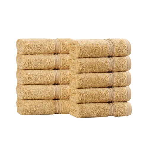 Superior Egyptian Cotton 10-Piece Face Towel Set , Small Towels For Facial, Spa, Quick Dry, Absorbent Towels, Bathroom Accessories, Guest Bath, Home Essentials, Washcloth, Airbnb, Gold