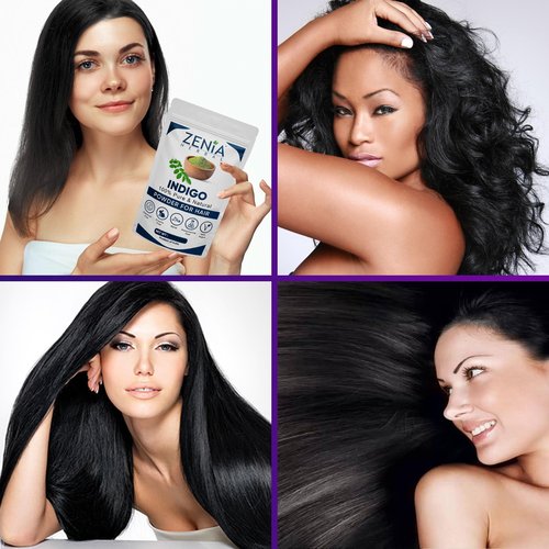 Zenia Indigo Powder (1kg) - 100% Natural Hair Dye, Permanent Color to Black, 100% Pure, No Preservatives, for Hair & Beard, Use with Henna - Value Pack