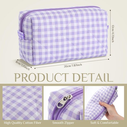 Paterr 10 Pcs Cotton Quilted Makeup Bag Bulk Cute Cosmetic Bag for Women Floral Gingham Coquette Aesthetic Travel Toiletry Pouch Bags Bridesmaid Gifts(Gingham Floral,7.87 x 4.72 x 3.15 Inches)