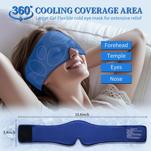 2 Pack Cooling Gel Eye Mask - Puffy Eyes, Dark Circles, Migraine Relief, FSA Eligible, FACEMOON Reusable Sleep Mask for Ice Cold Compress, Long Lasting Comfort for Dry Eyes(Black,Blue)