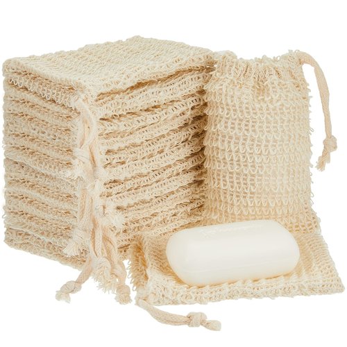 Cunhill 70 Pack Soap Saver Bag Bar Exfoliating Pouch Sisal Soap Savers Mesh Bag with Drawstring Foaming and Drying Holder for Bath and Shower