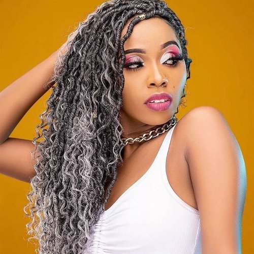 LIYATE Goddess Locs Crochet Hair 18 Inch 6 Packs Faux Locs Gray Crochet Hair for Black Women Pre Looped Soft River Locs Crochet Braids with Curly Hair Bohemian Locs Hair Extensions(T1B/Gray)