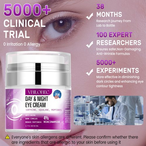 Vbilobec 2025 Latest Caffeine Eye Cream:[30+ SGS Certified] [Used by Over 1M Fans] Anti-aging Eye Cream to eliminate dark circles, puffiness, and fine lines.1.7 fl oz, for Women& Men,2PC