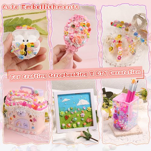 Kikonoke 300PCS Kawaii Nail Charms Kit, 3D Animal & Candy Resin Charms for Acrylic Nails, Cute Bear Bee Fruit Nail Art Supplies with Tweezers for DIY Crafts & Shoe Decor