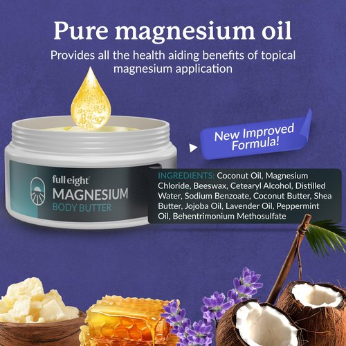 Full Eight Magnesium Body Butter with Pure Magnesium Oil – For Stiff Legs & Tight Muscles – Rub for Leg Cramps, Muscle Soreness, Improved Sleep, & Foot Revitalization – 4oz