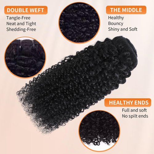 Kinky Curly Clip ins Human Hair 3C 4A Curly Clip in Hair Extensions for Black Women 8Pcs with 20Clips 120g/set 10A Brazilian Human Hair Natural Black 16 Inch
