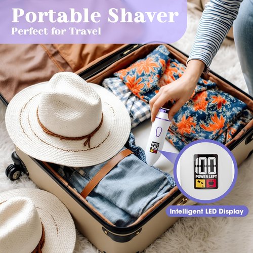 4 in 1 Electric Shaver for Women with Facial Brush, Electric Razor for Legs Underarm Pubic Hair, Bikini Trimmer IPX7 Portable Body Hair Removal, Wet & Dry Use, Rechargeable Grooming Kit, Light Purple