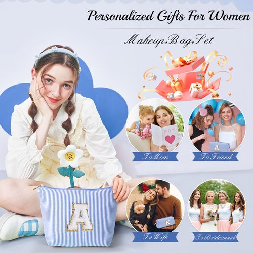 YOOLIFE Personalized Teen Girl Gifts Initial Cute Cosmetic Makeup Bag