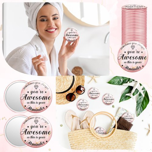 Tradder 18 Pcs 2.76 Inch Inspirational Compact Mirror Bulk Quinceanera Employee Appreciation Gifts Makeup Purse Pocket Mirror for Women Mother's Day Valentine Coworker Nurse Gifts