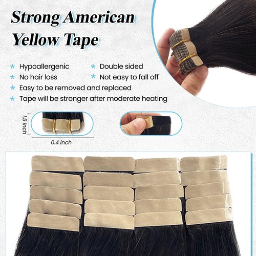 Balayage Yaki Tape in Hair Extensions Human Hair, Light Yaki Straight Tape ins Human Hair Extensions for Black Women 14 Inch Natural Black with Chocolate Brown Highlight Remy Extension with Dark Roots