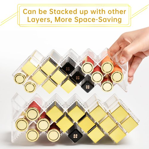 Nimiah Lipstick Organizer Holder 28-Slots - Stackable Clear Fish Shape Lipstick Tower for Vanity, Countertop, Desktop - Space-Saving Storage Holder for Lip Gloss, Makeup Brushes