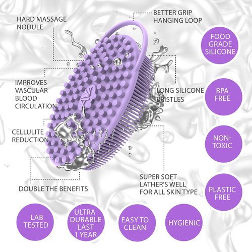 Avilana Silver-Infused Pink and Lavender Silicone Body Scrubber Bundle - Delightful and Serene Dual-Tone Set