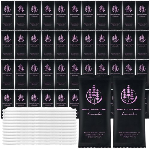 Moist Cotton Towel Bulk Moist Towelettes Individually Wrapped,White Towel Services,Refreshment Pre Moistened Towels for Dentist Travel Sport Party Hotel （Lavender,100)