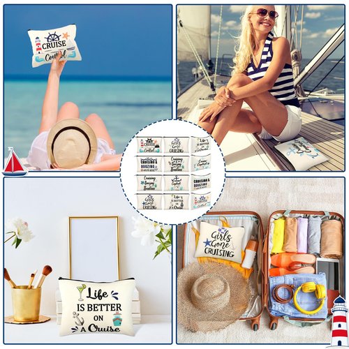 Kajaia 12 Pcs Cruise bags for Women Cruise Survival Kit Cosmetic Makeup Bags Travel Organizer Zipper Pouch Accessories for Women Cruising Lovers