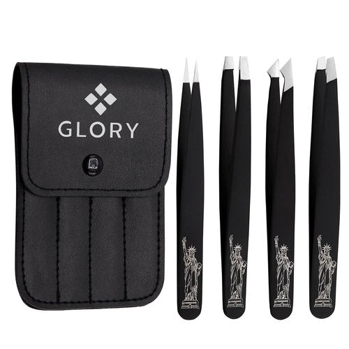 Glory 4 Pcs Precision Eyebrow Tweezers Set Professional Stainless Steel Brow Tweezers for Eyebrows, Ingrown Hair & Facial Use with American-Inspired Design