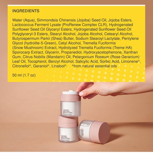 The Jojoba Company Overnight Multi-Biotic Moisture Cream with Snow Mushroom & ProRenew Complex – Hydrating Night Cream for Dry, Sensitive Skin – Nourishing, Lightweight