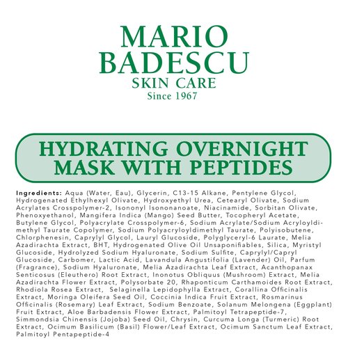 Mario Badescu Hydrating Overnight Mask with Peptides for All Skin Types | Anti-Aging Sleep Mask that Hydrates | Formulated with Palmitoyl Pentapeptide-4 and Palmitoyl Tetrapeptide-7| 2 fl OZ