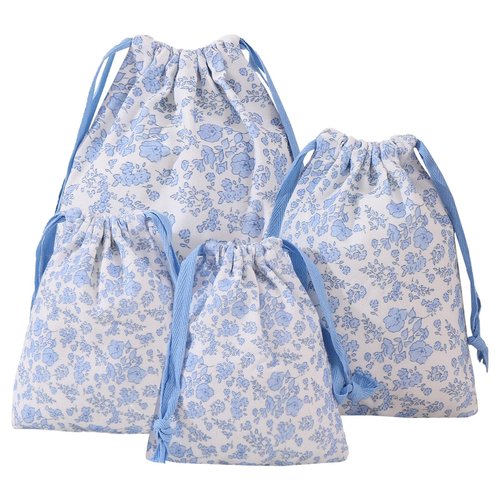 LYDZTION 4pcs Floral Drawstring Makeup Bags Pouches For Purse, Small Canvas Cloth Gift Bags Pouch For Cosmetics Jewerlry Home Travel Storage,Blue