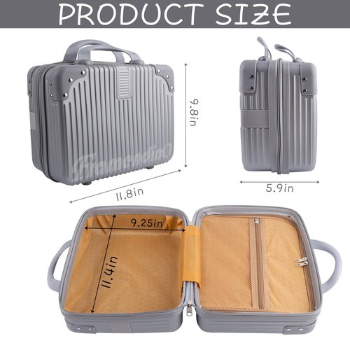 Framendino, Portable Hard Shell Cosmetic Organizer Bag Travel Case Hand Luggage With Elastic Band Silver