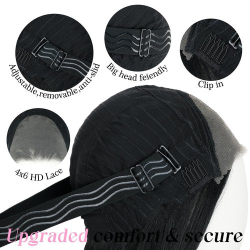 Kmzbasg Black Lace Front Wig for Women Pre-Plucked Pre Cut Glueless Long Straight Layered Synthetic Ready to Wear Wig 4x6 HD Lace for Girls Party Cosplay and Daily Use 26 Inch