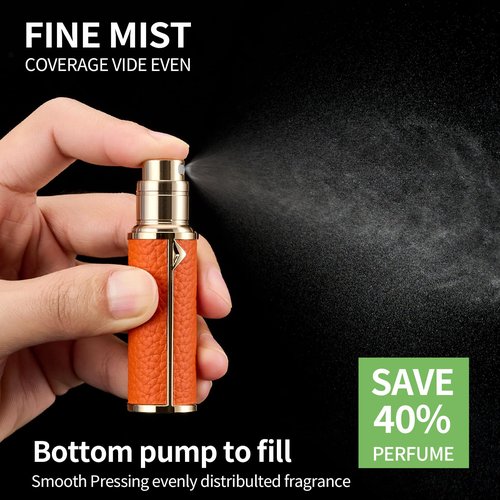 Mini Perfume Travel Refillable Bottle, Portable Travel Size Cologne Sprayer Perfume Atomizer, Luxurious Pocket Perfume Dispenser Pump Transfer Tool For Women Men Travel Accessories 5ml (Orange)