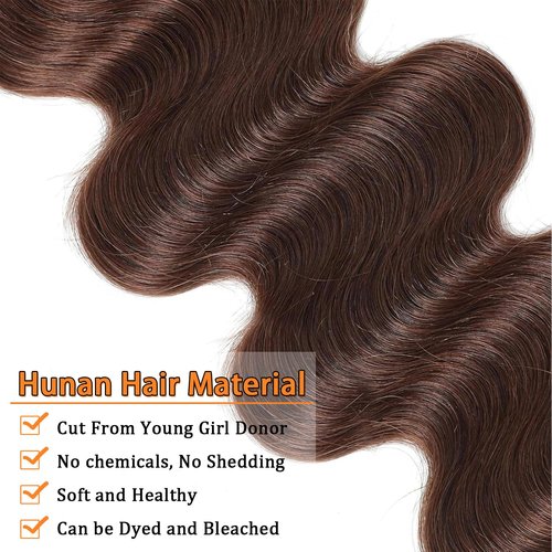 Brown Closure 4x4 Human Hair #4 Chocolate Closure Transparent Lace Front Body Wave Pre Plucked Baby Hair High Density 100% Unprocessed Brazilian Virgin Human Hair 18 Inch