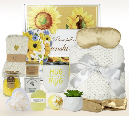 Cozy Socks & Comfort Soup Yellow Gift Basket for Women: Perfect Self Care Kit, Get Well Soon, Birthday, Surgery Recovery, or Sympathy Gift Box