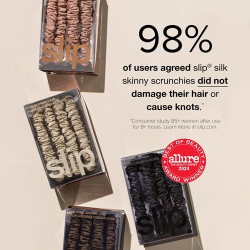 slip Skinny Scrunchies in Candy Cane Ornament Packaging: Anti-Crease, Anti-Breakage Slipsilk™ Design Protects Delicate Hair | Includes 4 Pure Silk Scrunchies