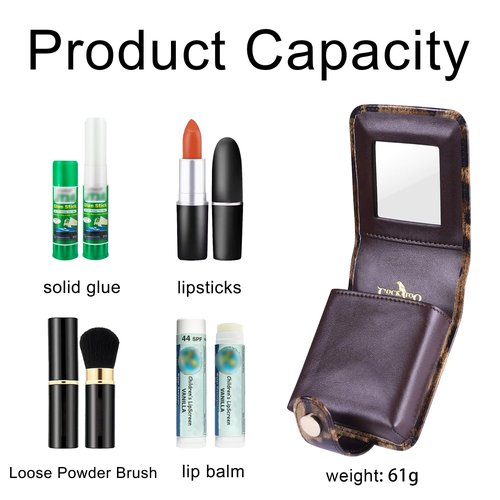 Cockatoo Leather Lipstick Case with Mirror, Women's Portable Lipstick Pouch Travel Cosmetic Bag, Mini Cosmetic Bag (Bright Red)