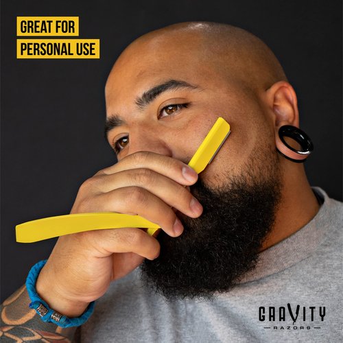 GRAVITY RAZORS Professional Straight Razor Kit – Minimal Exposure, Includes 10 Premium Blades, 2mm Exposed, Yellow