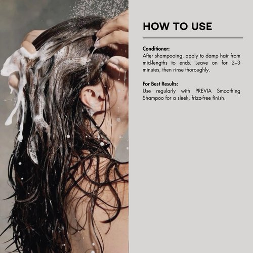 PREVIA Smoothing Taming Conditioner | Anti-Frizz Deep Conditioning with Almond Extract | Vegan, Sulfate-Free, Hydrating Formula for Soft, Manageable Hair & Frizz Control - 8.45 oz