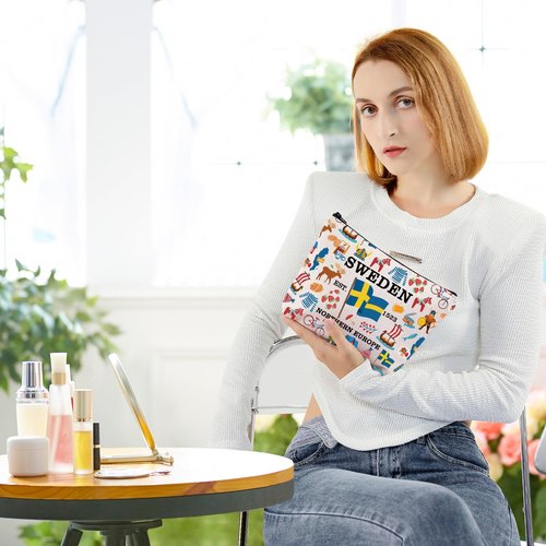 BLUPARK Swedish Souvenir Cosmetic Bag - Mom Gift, Travel Makeup Bag for Sweden Lovers