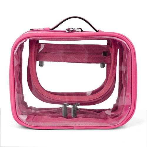 Lychii TSA Approved Toiletry Bag, Clear Travel Bag for Liquids Toiletries, Makeup Cosmetic Bag Organizer, Carry on Travel Accessories Essentials, Rose Red