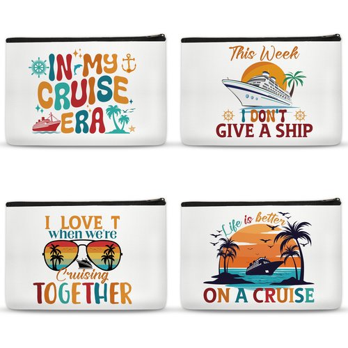 SEAOYOZO Cruise Ship Makeup Bag - 4 Pcs Cruise Accessories Zipper Pouch Cosmetic Bags Cruise Travel Organizer Bag for Teen Girls Cruise Trip Gifts for Women Mom Best Friend IN MY CRUISE ERA