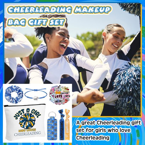Seenelling 56 Pcs Cheerleading Stuff Inspirational Gifts for Players Teams Cosmetic Bag Women Hair Ties Sport Lovers Gifts for Birthday Sport Party Favors(Just a Girl)