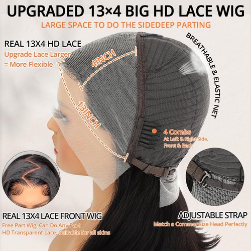Iridescent Lace Front Bob Wigs Human Hair 13x4 HD Lace Glueless Bob Wig Human Hair Short Straight Frontal Bob Wigs for Black Women Pre Plucked with Baby Hair Natural Color 180% Density 10 Inch