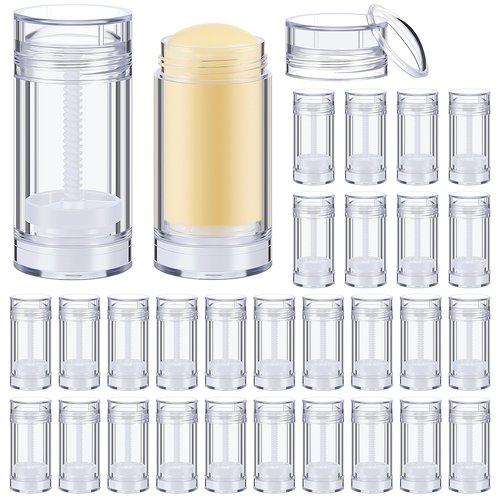 Teenyyou 30 Pcs Empty Deodorant Containers Twist up Filling Stick Plastic Deodorant Container Refillable Bottles Bottomfill Round Lip Balm Tubes for Homemade DIY Lipstick Crayon(15 ml,Clear)
