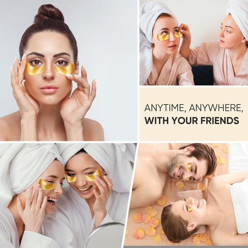 Bukamkom 200Pcs/100 Pair Under Eye Patches Gold for Dark Circles, Puffy Eyes, and Wrinkles, 24K Gold Eye Mask for Face, Eye Cream for Men and Women