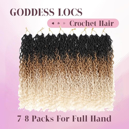 Aipin New Goddess Locs Crochet Hair 22 Inch Boho River Locs Hippie Locs Wavy Crochet With Curly Hair In Middle And Ends Braids Hair Extensions (8Packs,22 inch, T1B/27/613)