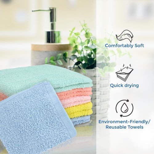 Crystal Ridge Cotton Wash Cloths 24 Pack - Washcloths for Showering, Face and Body, Soft and Highly Absorbent Multipurpose Towels for Bathroom, Kitchen, Spa and Gym - Wash Rags 12 x12 (Pastel)