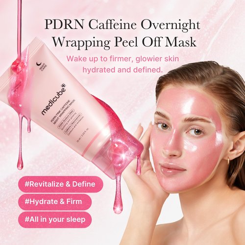 medicube Pink Glow Wrapping Mask Duo: Collagen Overnight Wrapping Peel Off Facial Mask Pack and PDRN Caffeine Overnight Wrapping Peel Off Facial Mask and brush | Holiday Stocking Stuffers