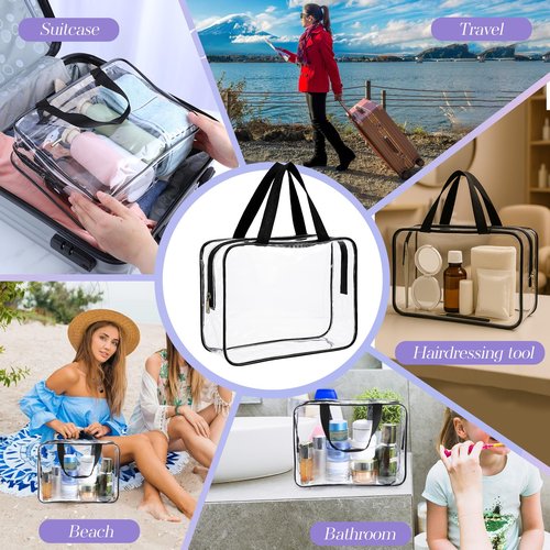 SynHHergyx 10 Pack Large Clear Makeup Bag Clear Toiletry Bag with Zipper and Handle Travel Cosmetic Tote Pouch PVC Plastic Zipper Case Organizers