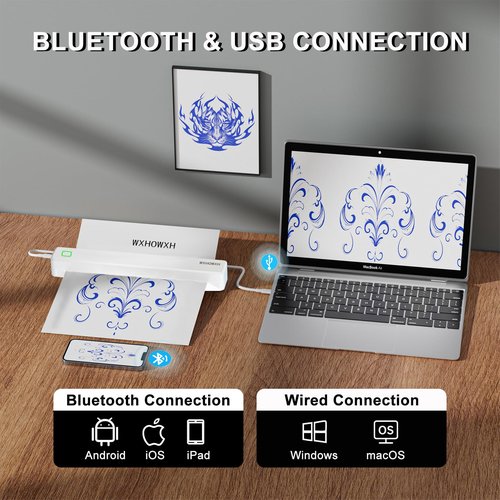 WXHOWXH Tattoo Stencil Printer,Tattoo Machine for Artists&Beginners,Without Transfer Paper,Portable Wireless Bluetooth Printer Compatible with Phone&PC