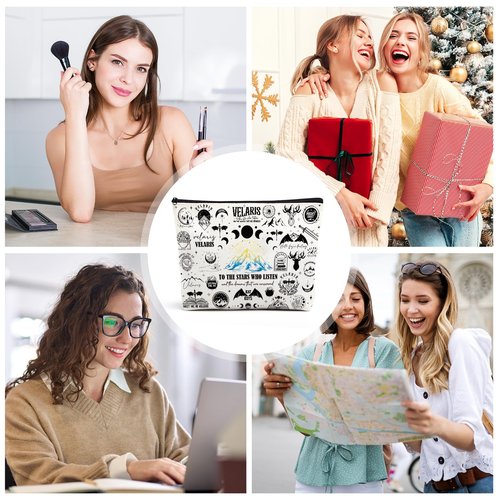 VeloKomo ACOTAR Gifts Makeup Bag - Reusable Organizer Bags Fantasy Birthday Gift for Girls Women Bookish Friend Novel Lover Fan Merch Cosmetic Pouch With Zipper Goth Night Moon Star Starry Print Case