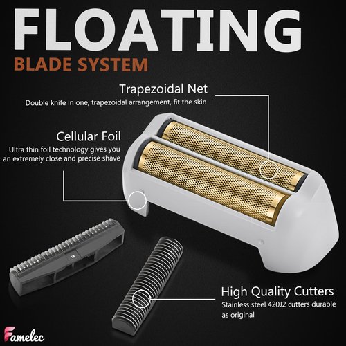 FAMELEC Replacement Heads for Andis Shaver Pro-Foil & Lithium - Super Soft Gold Titanium Cutters for Andis Foil Shaver Replacement TS1 17150 17235 17220 TS2 17200, Compatible with Razor Blades