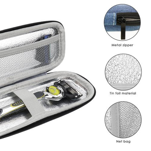 Linkidea Generic EVA Hard Shell Safety Razor Travel Case, Shaving Accessories Blade Head Storage, Men's Portable Travel Shaver Bag Compatible with Gillette Fusion 5 Power, Mach 3 (Blue)
