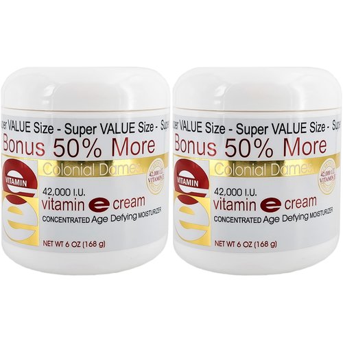 Colonial Dames Concentrated Vitamin E Moisturizing Cream 42,000 I.U. for Hydrating & Moisturizing Chapped Dry Skin & Fine Lines (Pack of Two).